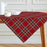 Kiatuniya Tischdecke Weihnachten Mitteldecke Kariert Rot Weihnachtstischdecke Modern Saisonnal Leinenoptik Weihnachtstischdecken Tischwäsche Winter Küche Tisch Dekoration Party Dekor 85x85