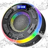 Bluetooth Lautsprecher mit Licht, Musikbox Tragbarer Bluetooth Box mit IPX7 wasserdicht, Wasserdicht Bluetooth 3.0 Lautsprecher wireless Speaker mit Saugnapf und Mikrofon für Outdoor,Dusche,Kü