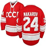 Vladislav Tretiak #20 Sergei Makarov #24 CCCP 1980 UdSSR CCCP Russian Hockey Trikot Rot - Rot - 3X-Groß