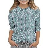 Sommer Longshirt Mädchen 3/4 Ärmel Tshirt Casual Rundhals Bluse Tops Leichte Sport Oberteile Baumwolle Vintage Tunika Shirts Elegant Bequemes Sportshirt Neuartige Drucke S