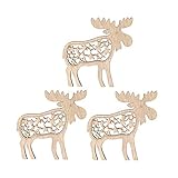 Ideen mit Herz Elche | Holz | 9 cm x 9 cm | 3mm stark | Mit gelaserten Deko-Elementen | Weihnachts-Deko | 3 Stück
