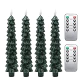 Samuliy Spitzkerzen für den Weihnachtsbaum, flammenlose Weihnachtskerzen | Grüne LED-Kerzenständer mit Timer-Fernbedienung - 3D-Kerzenhalter mit flackernder Flamme, batteriebetriebene Fensterk