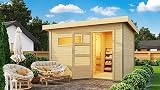 Chillroi® Karibu Saunahaus Helmi Gartensauna Outdoor Dampfkabine naturbelassen/terragrau optional mit Saunaofen (Naturbelassen mit finnischem 9 KW Ofen)