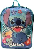Ruz Stitch Unisex lizenzierter 38.1 cm Schulranzen Rucksack, Schwarz-türkis, Large, Schulrucksack