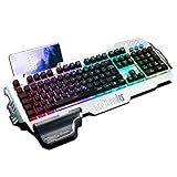 RedThunder K900 Halbmechanisch Gaming Tastatur [Version 2024], QWERTZ Deutsch Layout, RGB Beleuchtete, Ganzmetallpaneel, 26 Tasten Anti-Ghosting, Für PC/Laptop/Xbox One G