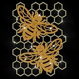 MAYJOYDIY Zwei Bienen Hotfix Strass Aufbügeln Gelbe Waben Hotfix Transfer Aufkleber Süßer Bienenstock Wärmeübertragungs Patch Bling Applikation Für T Shirt Mütze Jacke Kleidersack DIY Dek