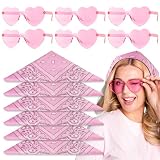 BOOMTOP 6 Bandana Rosa Paisley Halstücher mit 6 Herzförmige Sonnenbrillen Kopftuch Herz Brillen Set für Damen und Herren Karneval Punk Musik