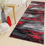 TAPISO Maya Teppich Läufer Meterware Kurzflor Wohnzimmer Flur Küche Modern Brücke Grau Rot Schwarz Verwischt Meliert Design ÖKOTEX 100 x 160