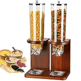Müsli-Spender, Frischhaltedose mit Drehschalter, Separate Steuerung für Getreide, Nüsse, Süßigkeiten, Haferflocken, Snacks, inklusive Holzb