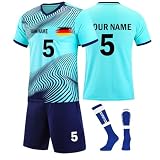 Personalisiertes Fußball Trikot Kinder Personalisierte Jeder Namen Nummer Team Logo Sporttraining T-Shirts und Shorts für Erwachsene/Kinder, Fußballtrikot S