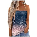 Bandeau Top Damen, Off Shoulder Top, Tank Top Sommer, Sommerblusen Sommerblusen Teenager Mädchen Shirt Strand Trägerloses Top Tanktops Plissierte Sommershirt Bohemian Casual T-Shirt Top