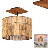 HOFSTEIN Deckenleuchte Cando, Deckenlampe aus Metall/Holz/Bambus in Schwarz/Naturfarben, runde Leuchte im Boho-Design (Schirm Ø 35 cm), E27, Esszimmer, Wohnzimmer, Schlafzimmer, Küche, F