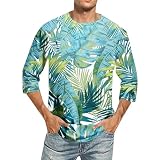 Generisch T Shirts Männer, Sommer 3/4 Ärmel Sport Shirt Herren Rundhals Männer T Shirt Lässigem T-Mit Aufdruck Shirt (4XL, Turquoise)