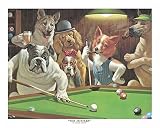 ART-PRINT-on-matt-paper-220gr- The Hustler Sarnoff Arthur - Tiere horizontales Bild Hunde Bier Pfeifen Zigarren Billard Pool Räucherwagen Fine Art Print 20_X_26_