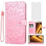 Asuwish Handyhülle für Samsung Galaxy A5 2017 Hülle mit Glas Folie Schutzfolie und Kartenfach Klappbar Leder Geldbörse Ständer SM-A520F SM A520F Handy Hüllen Mandala Schutzhülle Phone Case Roség