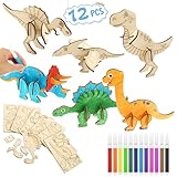 tiopeia 24 Stück Dinosaurier Holz Bastelset für Kinder Drachen Geburtstag,3D Puzzle Holz zum Bemalen und Basteln DIY Dino Holzbastelsets Kreative Kinderspielzeug Bemalen Handwerk für Jungen M