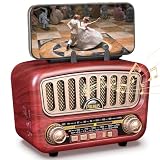 PRUNUS J-180 AM/FM/SW Retro Radio mit Bluetooth 5.0, Nostalgie Radio Klein mit 1800mAh Akku, Unterstützt USB/TF/AUX Funktion, mit großem 5-W-Lautsprecher, Kofferradio Küchenradio für Büro Z