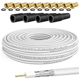 HB-DIGITAL 30m Koaxialkabel SAT HQ135 PRO inkl. 4X Gummitüllen + 10X F-Stecker vergoldet GRATIS dazu | Satellit Antennenkabel 4-Fach geschirmt | für DVB-S/S2 DVB-C/C2 DVB-T/T2 DAB+ Radio BK Anlag
