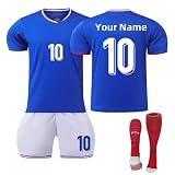 Generisch Personalisierte Frankreich Fußball-Trikots sets 2024 Customizable Kinder und Erwachsene Fußballtrikot Junge Fußball-Trainingstrikots mit Ihrem Namen und Ihrer Nummer Shorts und Sock