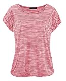 TrendiMax Damen T-Shirt Kurzarm Sommer Shirt Lose Strech Bluse Tops Causal Oberteil Basic Tee, Weinrot Meliert, XL