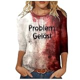 T-Shirt für Damen 3/4 Arm Halloween Blutiges Blusen Elegant Langarmshirt Halloween Kostüm Horror Shirt Blutiges Blusen Tops Karneval Kostüm Frauen Oberteile Tops B