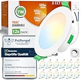 ALUSSO LED Einbaustrahler 230V Dimmbar 68mm 7W Ultra Flach IP44 LED Spots Warmweiß Neutralweiß Kaltweiß Deckenspots für Badezimmer Küche Wohnzimmer, Weiss, 12er S