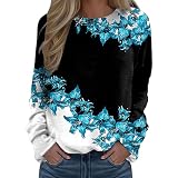 QWUVEDS Damen-Sweatshirt mit Aufdruck „Frohe Weihnachten“, O-Ausschnitt, runder Ausschnitt, Pullover, Oberteile, lässig, langärmelig, Workout-Shirts, lockere Bluse Kleidung Damen Lange (Sky Blue, S)