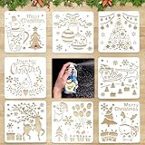 Weihnachts Deko Set, 8 Stück Schablonen Weihnachten und 250ml Schneespray, Schneespray zum Dekorieren zu Weihnachten, Geschenke W