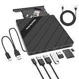 XMSJSIY Externes CD/DVD Laufwerk für Laptop USB 3.0 Typ-C Tragbare CD/DVD ROM +/-RW Laufwerk Brenner Brenner Player Disk Duplicator mit USB 3.0/Typ-C/SD/TF Karten Ports 8 in 1 für Desktop PC M