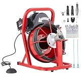 VEVOR Rohrreinigungsmaschine 50 FT x 3/8 Zoll, automatische Rohrreinigungsspirale, 250 W elektrische Rohrreinigungsmaschine mit 4 Schneidern und luftaktiviertem Fußschalter für 2' bis 4' R