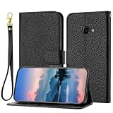 Brieftaschen-Hülle kompatibel mit Samsung Galaxy Xcover 4/4S, kompatibel mit Damen und Herren, Klapp-Lederhülle mit Kartenhalter, stoßfeste TPU-Innenschale und Ständer(Black)