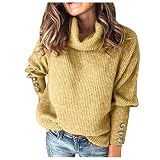 Generisch Strickpullover Damen Elegant Rollkragen Pulli Winter Warm Pullover Sweatshirt Langarm Rollkragenpullover Rundhals Casual Bluse Sweater Bequem Langarmshirt Knopfverzierung Mode Ob