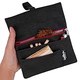 Tabaktasche für 30-50g 'Vulcano' - Wasserabweisender Tabakbeutel für Drehtabak mit Fächern für Filter, Blättchen und Feuerzeug (Roter Reißverschluss)