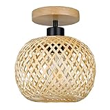 YIKEGE LICHT Vintage Boho Rattan Lampe Deckenleuchte Hängelampe - Bambus Holz Lampenschirm Deckenlampe Badlampe Badezimmerlampe Wandlampe - E27 Deckenleuchten für das Bad Küche Schlafzimmer F