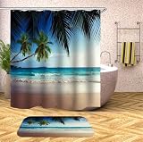 Chickw1 Duschvorhang Wasserdicht Anti-Schimmel Shower Curtain Waschbar Polyester Badezimmer Vorhänge mit 12 Duschvorhangringe für Badezimmer Decor- 3D Strandlandschaft (H,180x200cm)