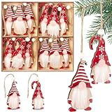 BRUBAKER 12x Weihnachtsanhänger Wichtel - 8 cm Baumschmuck aus Holz - Zwerge mit Bart und großer Nase - Holzanhänger Weihnachtsbaumschmuck - Christbaumschmuck Anhänger Weihnachten - Rot Weiß