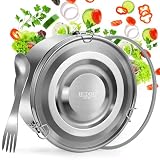 HUDDU®Edelstahl Brotdose 1600ML, Lunchbox Edelstahl Rund mit Göffel und Dichtring, Edelstahl Dose, Lebensmittelbehälter Kinder, Lunchbox Auslaufsicher Geeignet für Snacks Obst, Müsli, Suppen, Gewü