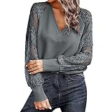 Bluse Spitze leinen Shirt Damen frühling Tunika Shirt Shirt Damen Langarm Henley Shirt Damen Spitzenbluse Damen top sexy top mit Spitze joggen j