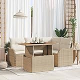 Qnhdfrt 5-teiliges Gartensofa Set aus Poly Rattan Beige mit Kissen Outdoor Sitzgruppe für Garten Terrasse und Balk