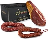 Serrano Schinken gereift ohne Knochen Gran Reserva 1 kg (Jamon Serrano) + Chorizo Paprikawurst 200 g + Salchichón Dauerwurst Extra 200 g – Jamonp