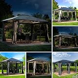 BRAST® Alu Pavillon Summerdream | viele Modelle & Farben | Größen 3x3m 3x4m | Moskitonetz + LEDs | TÜV geprüft | wasserdicht | UV-Schutz | festes Dach | 3x4m Grau LED