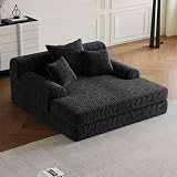 LNRLZYLS Schlafsofa aus Cord, 150×125×72 cm, Bodensofa mit Extra Tiefer Sitzfläche & Kissen, Loungesofa, Sofa Bett für Wohnzimmer & Gästezimmer, Schwarz, ohne Montag