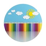Aoihrraan 150cm Durchmesser Regenbogenstifte Runden Fotografie Hintergrund Bunt Bleistift Blau Himmel Weiß Hintergrund Lass Uns Malen Geburtstag Party Schule Kinder Mädchen Porträt F
