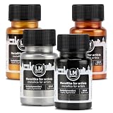 LM-Kreativ Metallika for Artists 4x50ml - Set Glamour - Metallic Acrylfarbe/Bastelfarbe. Für kreative Projekte auf Holz, Leinwand, Keramik. Hochdeckend, lichtecht. Für Künstler und B