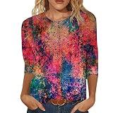 HOOUDO Sale Angebote Blitzangebote Lässiges, bedrucktes, lockeres T-Shirt-Oberteil für Damen mit Rundhalsausschnitt und 3/4-Ärmeln Damen Bluse Damen Musselin Bluse Shirt Az Sale Angebote Bestellung