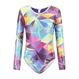 Turnanzug für Mädchen, Gymnastik, Ballett, Tanz geometrische Metallic-Tank-Trikot, Bunte geometrische Länge, 7-8 J