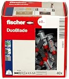 fischer DuoBlade, selbstbohrender Gipskartondübel, starker Dübel für einfache Montage in Gipskarton- und Gipsfaserplatten, mit Zentrierspitze aus Metall, 40 Stück