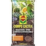 COMPO CACTEA Kakteenerde und Sukkulentenerde mit 8 Wochen Dünger für alle Kakteenarten und dickblättrige Pflanzen, Kultursubstrat, 5 Liter, B