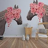 XLMING Einfaches Tier Pferde Rosa Blume Tapete 3D Tapeten Büro Esszimmer Sofa Flur Schlafzimmer Wohnzimmer TV Dekorative Wand-200cm×140