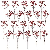 Fangoo 20 Pack 18cm Künstliche Rote Beeren für Weihnachtsbaum Deko Stechpalmenbeeren Zweige Dekorationen für Weihnachten Zuhause Holly Beeren für Handwerk Winter Urlaub Hochzeit Dek